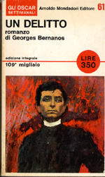 Copertina edizione Oscar Mondadori 1966 di "Un delitto" di Georges Bernanos